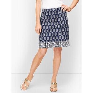 Talbots Leaf Print Skirt Womens Size 6 Navy Blue White Lined
